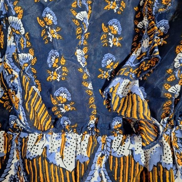 Lucky Brand Balloon Sleeve Blouse Boho Peasant Ruffle Cottagecore Small P - Picture 7 of 14